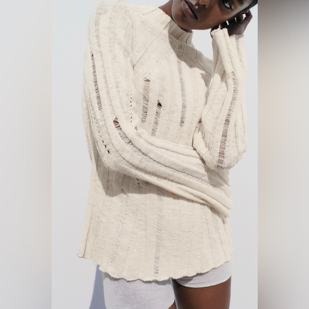 Zara ribbed knit sweater with rips